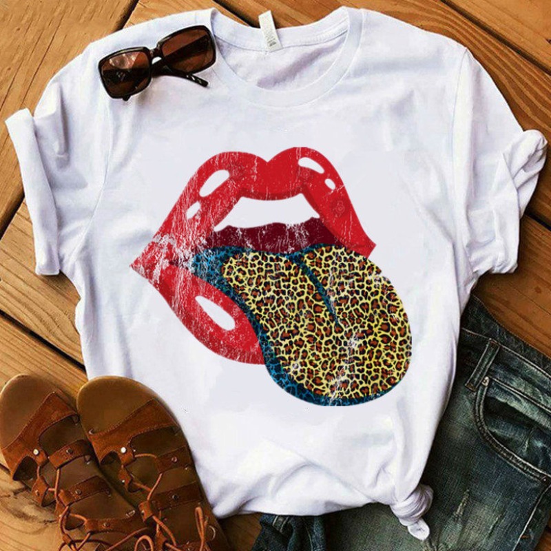 

lovely Casual O Neck Leopard Print White Plus Size T-shirt