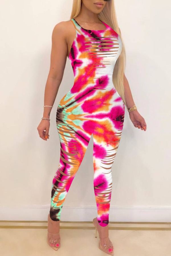 

lovely Bohemian Print Hollow-out Rose Red One-piece Jumpsuit