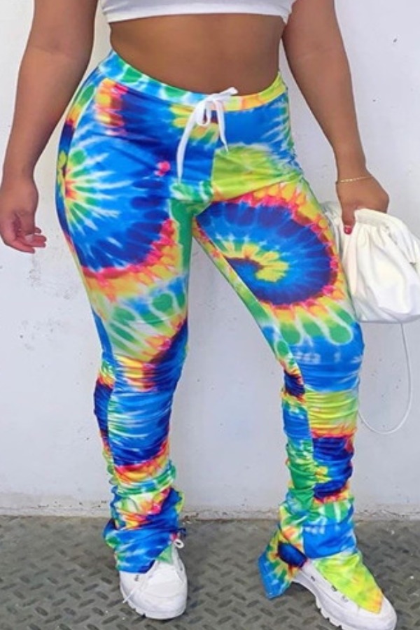 

lovely Casual Print Tie-dye Drawstring Blue Pants