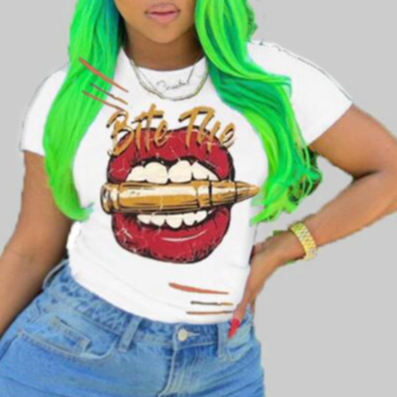 

lovely Casual Print White Plus Size T-shirt