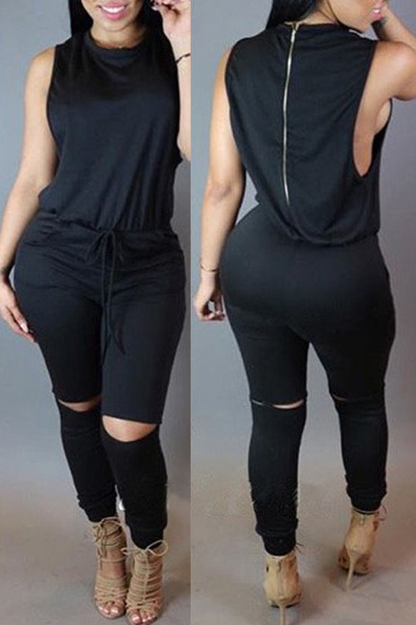 Lovely Casual Hollow-out Black One-piece Jumpsuit