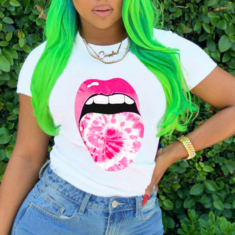 

lovely Casual O Neck Lip Print Pink T-shirt