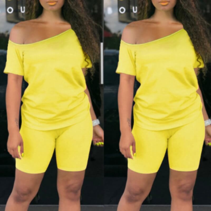

Lovely Casual Off The Shoulder Yellow Two-piece Shorts Set