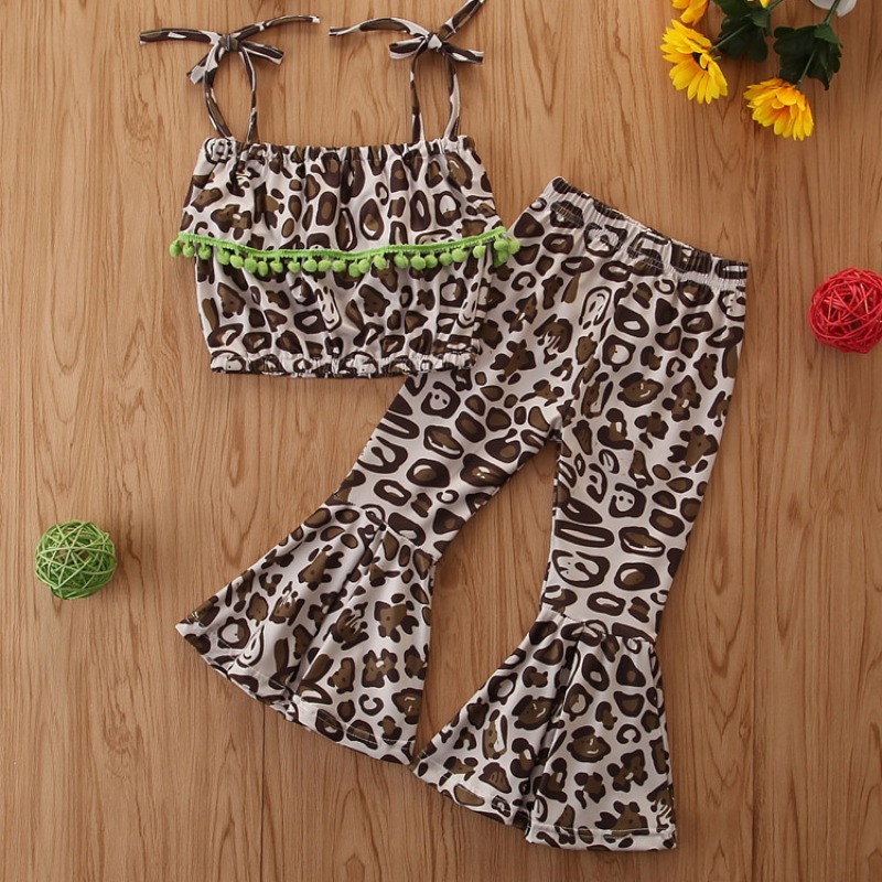 

lovely Casual Spaghetti Strap Leopard Print Girl Two-piece Pants Set