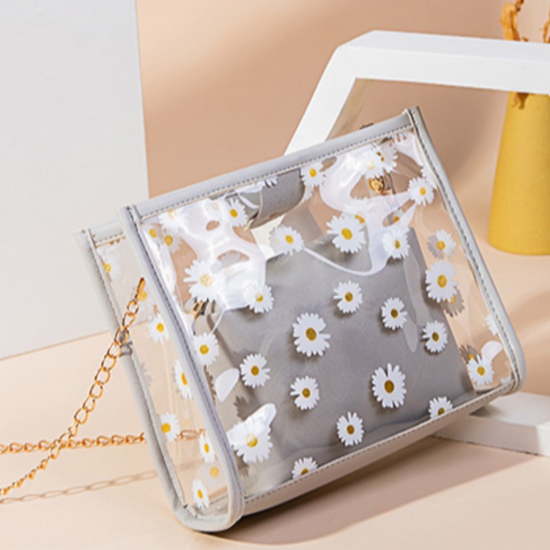 

lovely Trendy See-through Print Grey Messenger Bag
