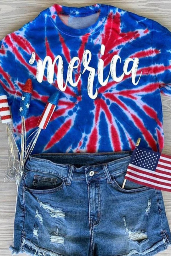

lovely Casual Letter Print Blue T-shirt