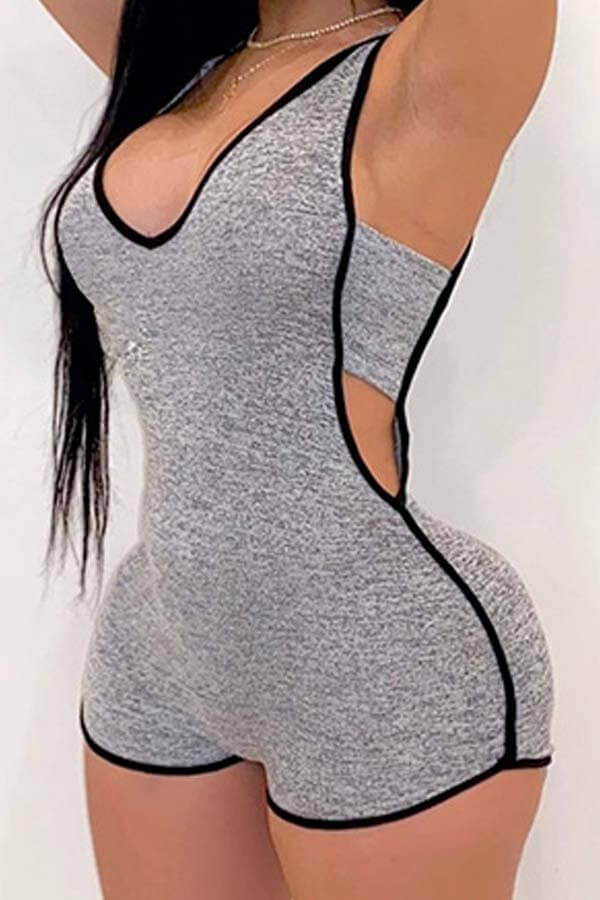 

Lovely Casual Hollow-out Grey One-piece Romper