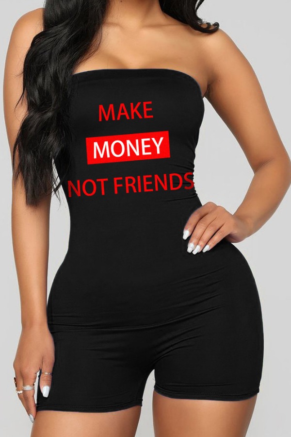 

lovely Casual Off The Shoulder Letter Print Black One-piece Romper