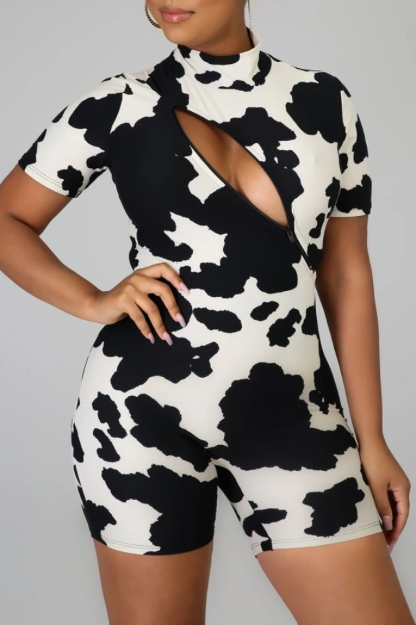 

lovely Casual Print Hollow-out Black One-piece Romper