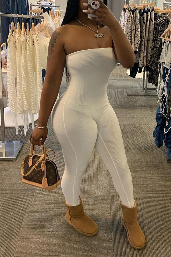 

lovely Leisure Off The Shoulder White One-piece Jumpsuit