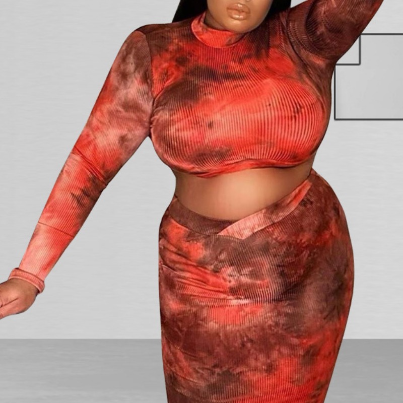 

lovely Casual Tie-dye Red Two-piece Skirt Set