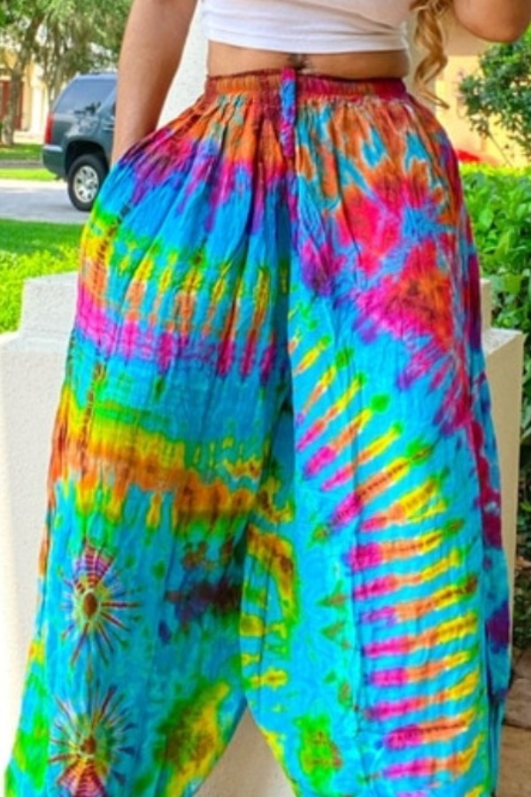 

Lovely Bohemian Tie-dye Baby Blue Pants