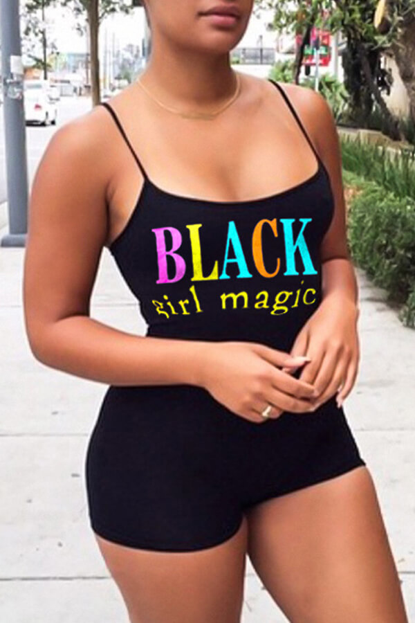 

LW Leisure Letter Black One-piece Romper