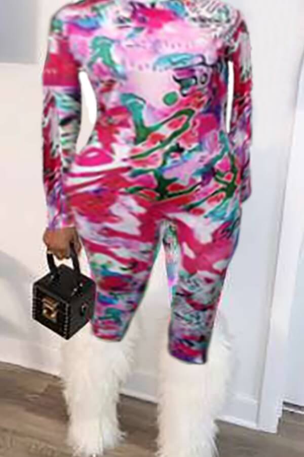 

Lovely Casual Print Rose Red One-piece Jumpsuit(Without Belt