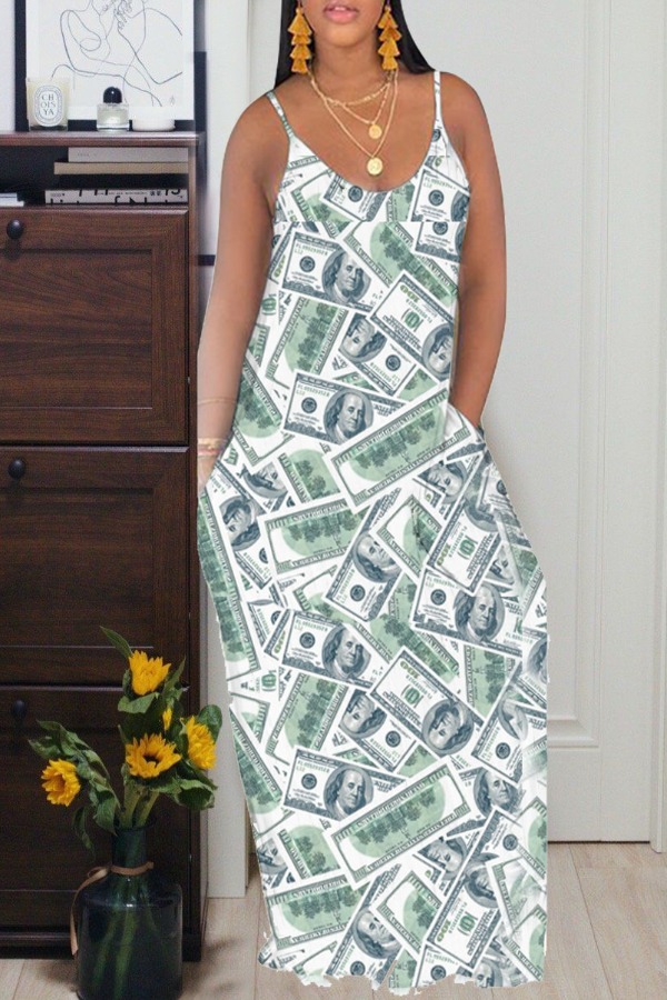 

lovely Trendy Print Green Maxi Dress