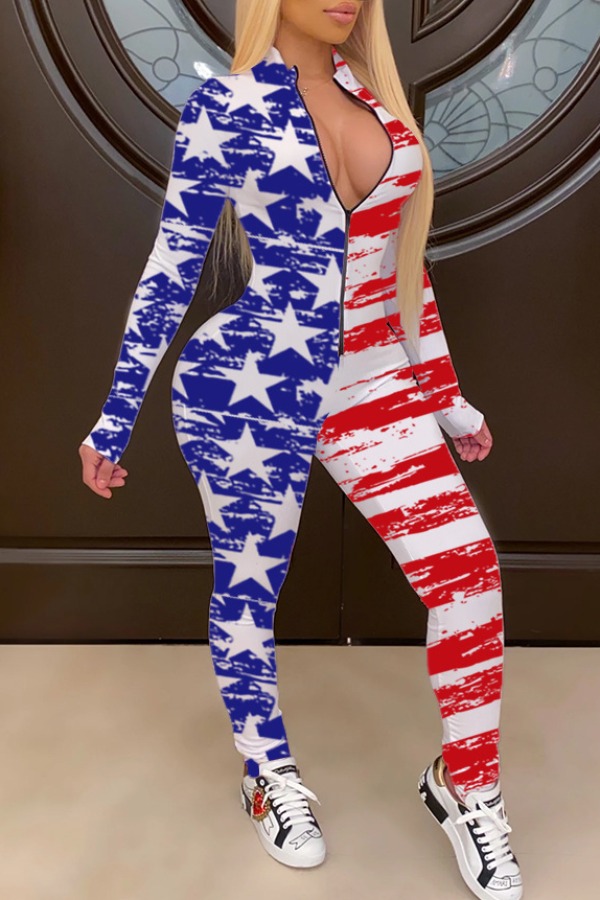 

Lovely Independence Day Trendy Print Red One-piece Jumpsuit