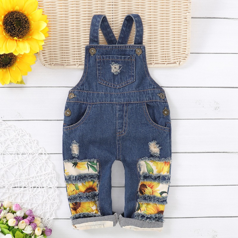 

lovely Stylish Patchwork Blue Girl One-piece Jumpsuit