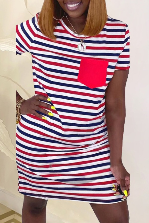 

lovely Casual Striped Red Knee Length Dress