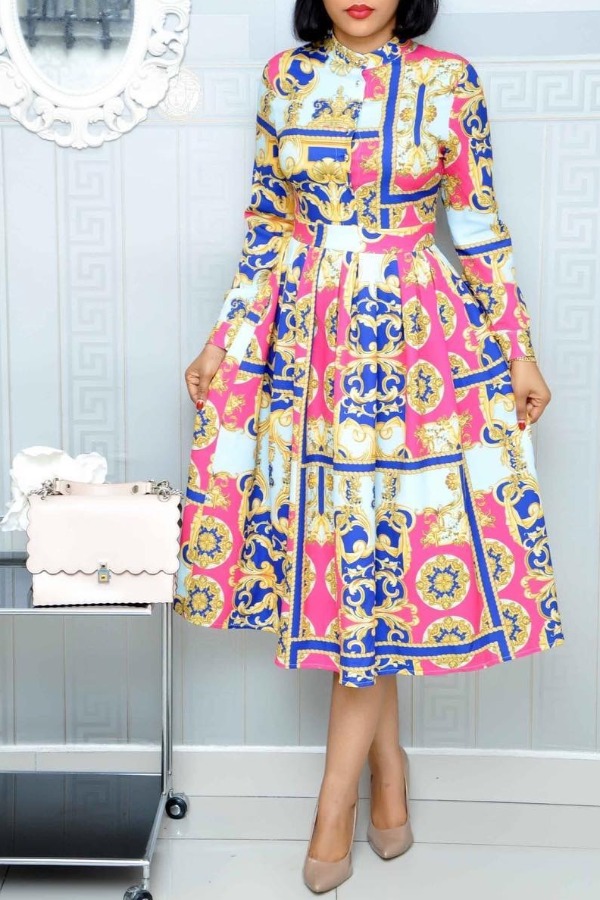 

lovely Stylish Print Red Knee Length Dress