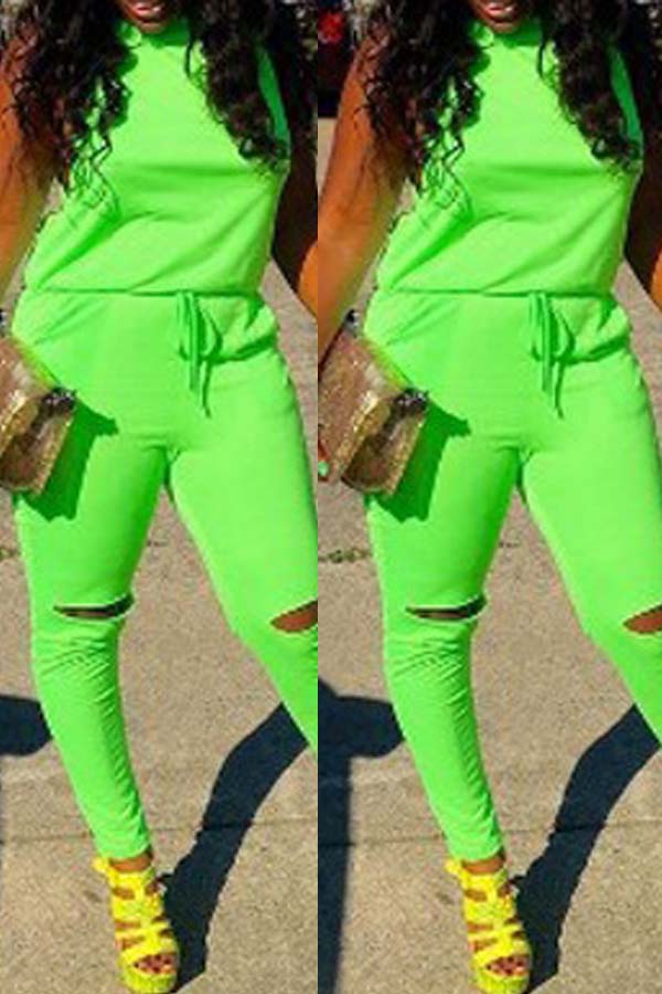 

lovely Casual Hollow-out Grass Green One-piece Jumpsuit