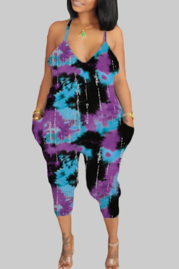 

lovely Trendy Tie-dye Purple Plus Size One-piece Jumpsuit