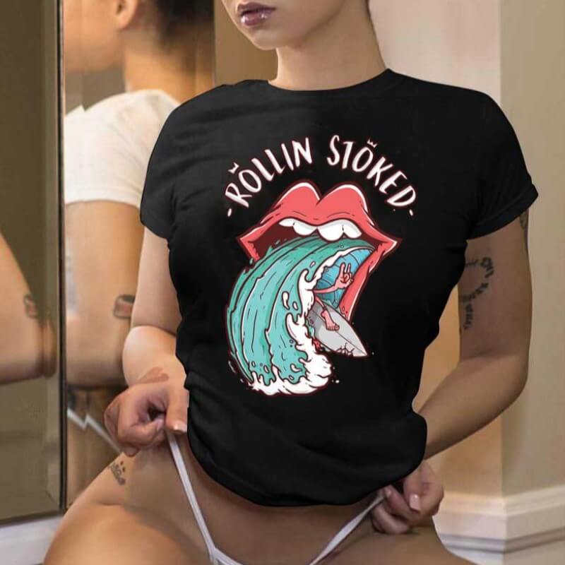 

Lovely Casual Lip Print Black T-shirt