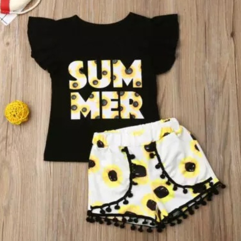 

lovely Casual Letter Print Black Girl Two-piece Shorts Se