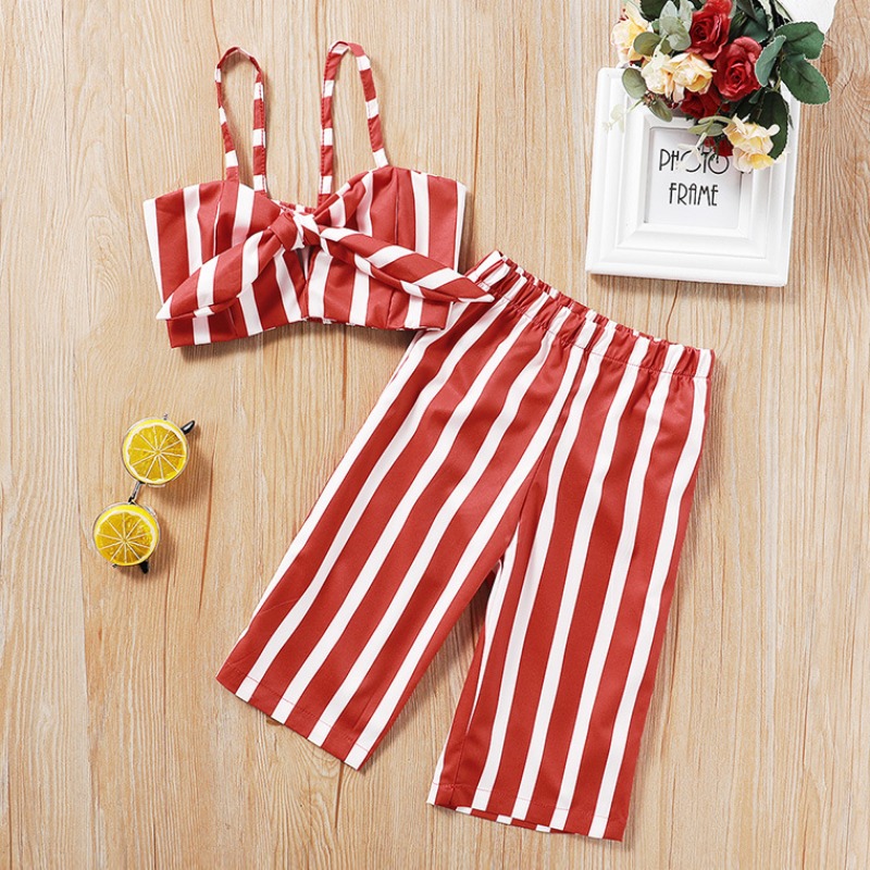 

lovely Casual Striped Red Girl Two-piece Pants Set