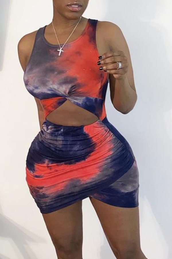 

lovely Trendy Tie-dye Blue Mini Dress