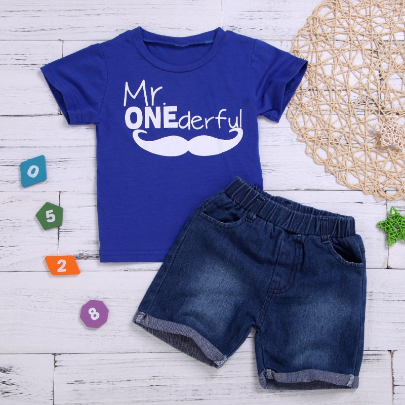

lovely Casual Letter Print Deep Blue Boy Two-piece Shorts Set