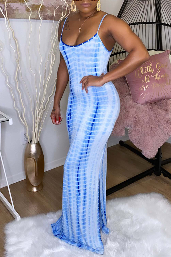 

Lovely Trendy Tie-dye Deep Blue Maxi Dress