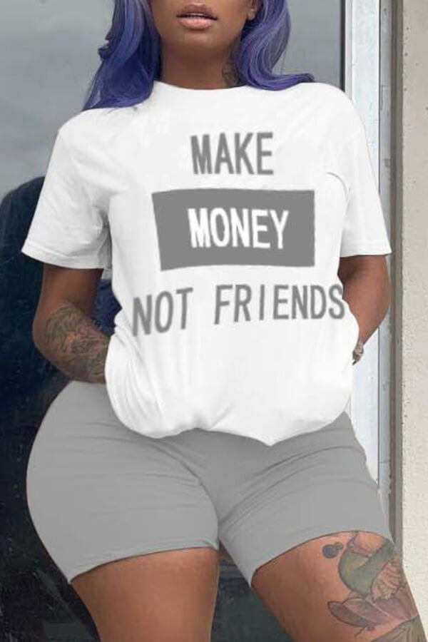 

LW BASICS Plus Size Money Letter Print Shorts Set, Grey