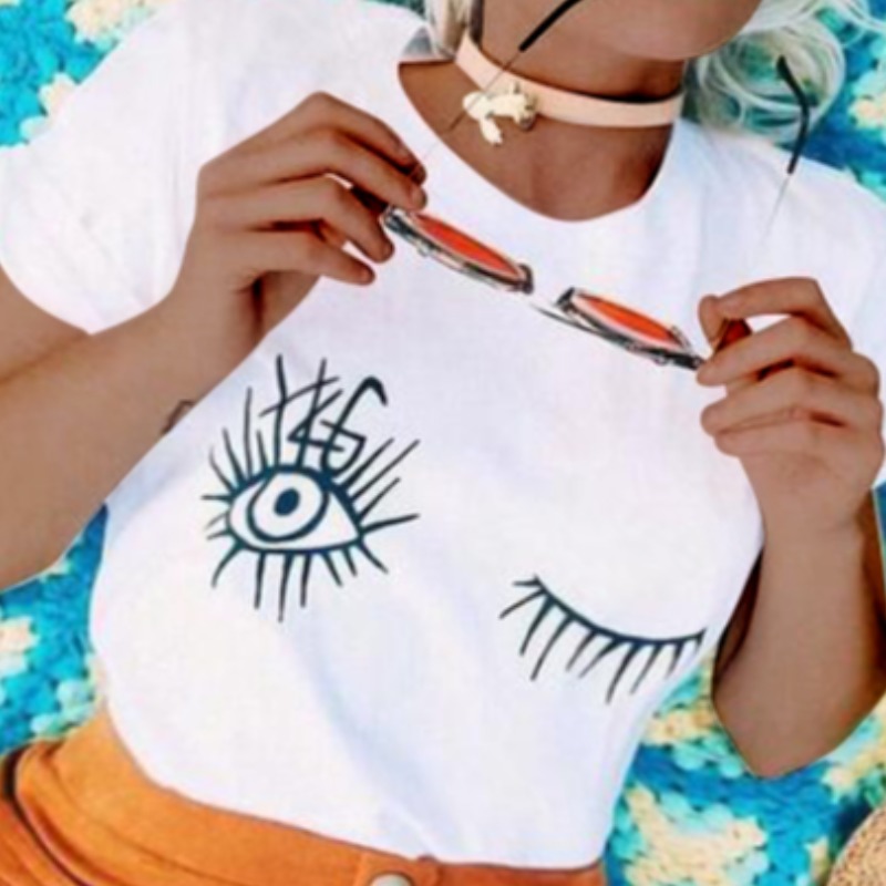 

lovely Casual Eye Print White T-shirt