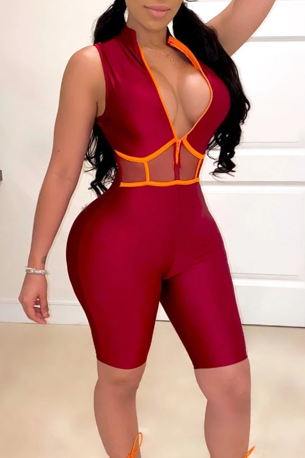 

Lovely Trendy Patchwork Red One-piece Romper