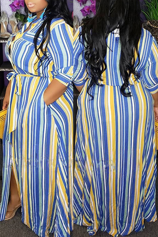 

lovely Leisure Striped Print Yellow Plus Size Maxi Dress