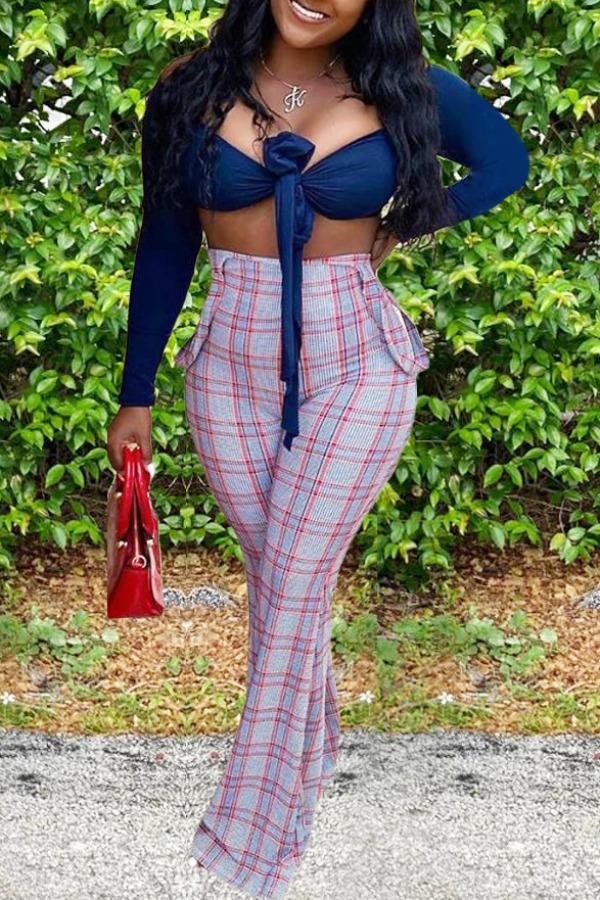 

lovely Casual Plaid Print Blue One-piece Jumpsuit