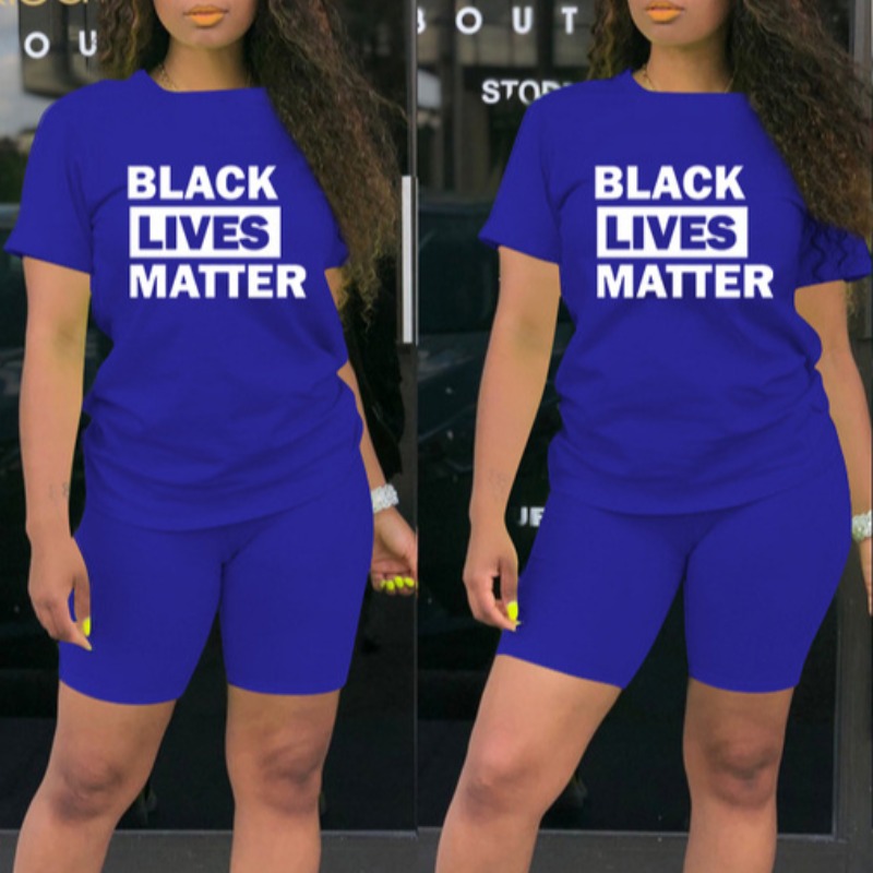 

LW Casual Letter Print Royalblue Two-piece Shorts Set