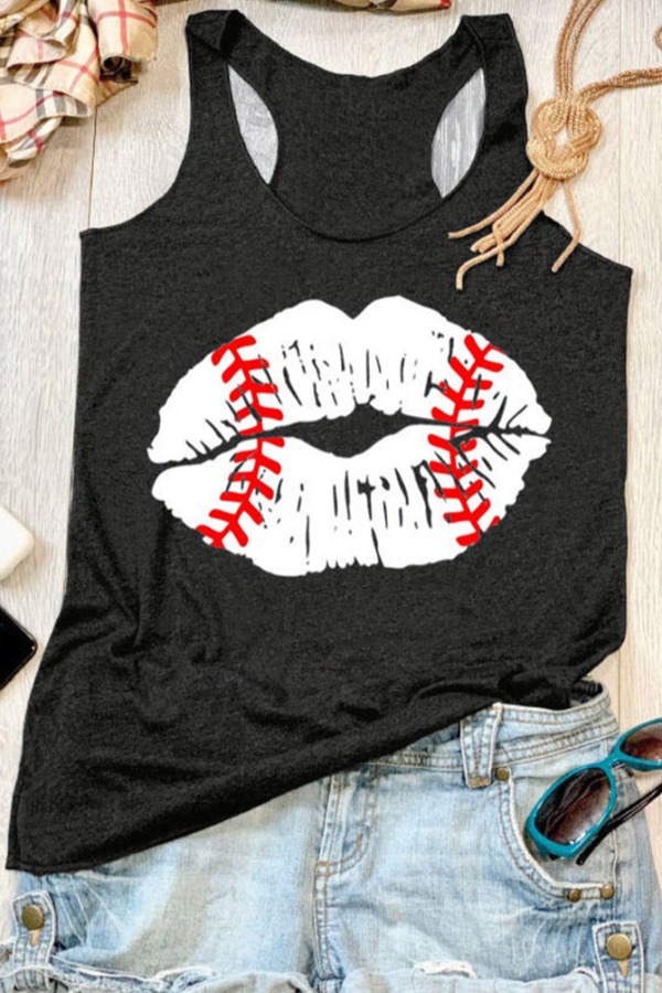 

lovely Casual Lip Print Black Camisole