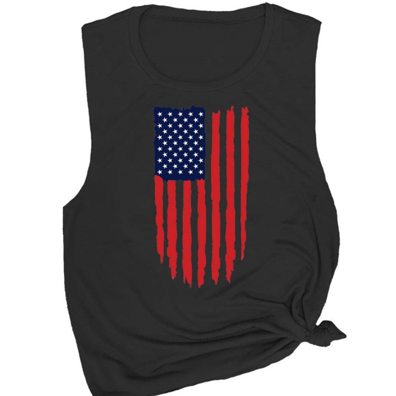 

lovely Independence Day Casual O Neck Print Black Camisole