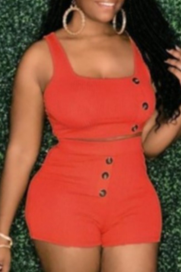 

Lovely Leisure Buttons Design Orange One-piece Romper