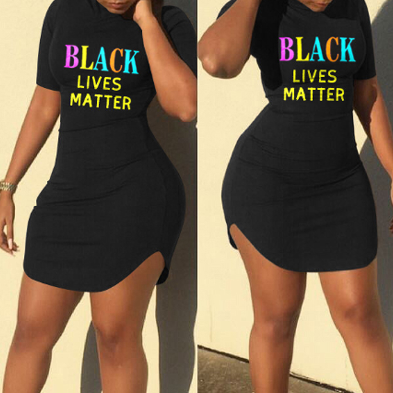 

Lovely Casual Letter Print Black Mini Dress