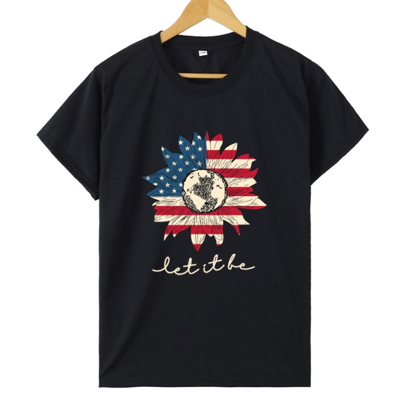 

lovely Independence Day Casual O Neck Print Black T-shirt
