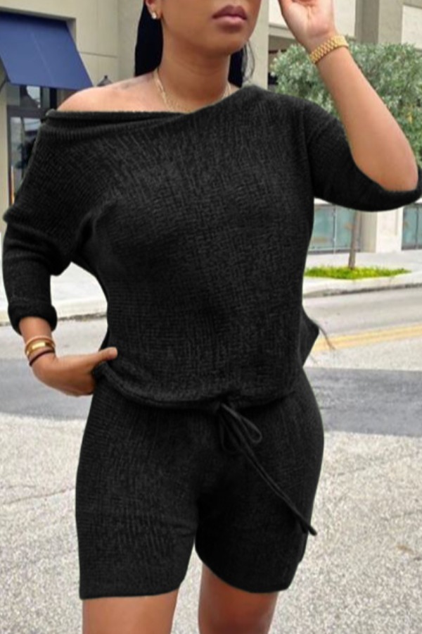 

lovely Casual Lace-up Black Two-piece Shorts Set