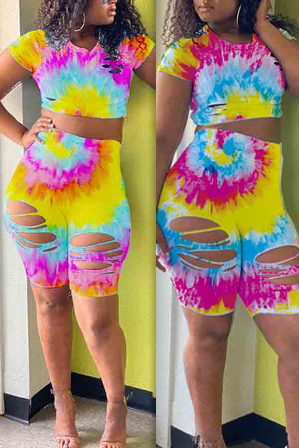 

lovely Leisure Tie-dye Multicolor Two-piece Shorts Set, Multi
