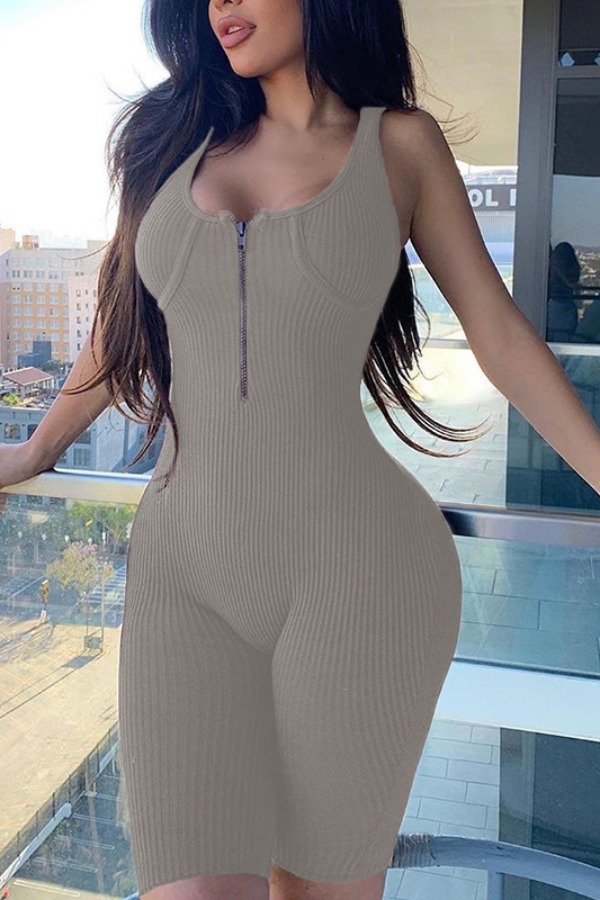 

lovely Trendy Zipper Design Grey One-piece Romper