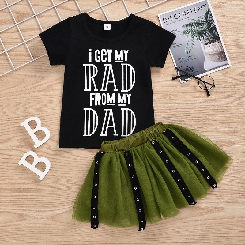 

lovely Trendy Letter Print Green Girl Two-piece Skirt Set