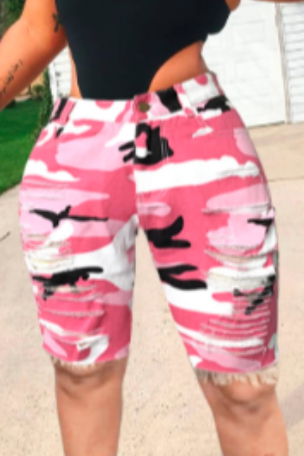 

lovely Casual Camo Print Pink Denim Shorts
