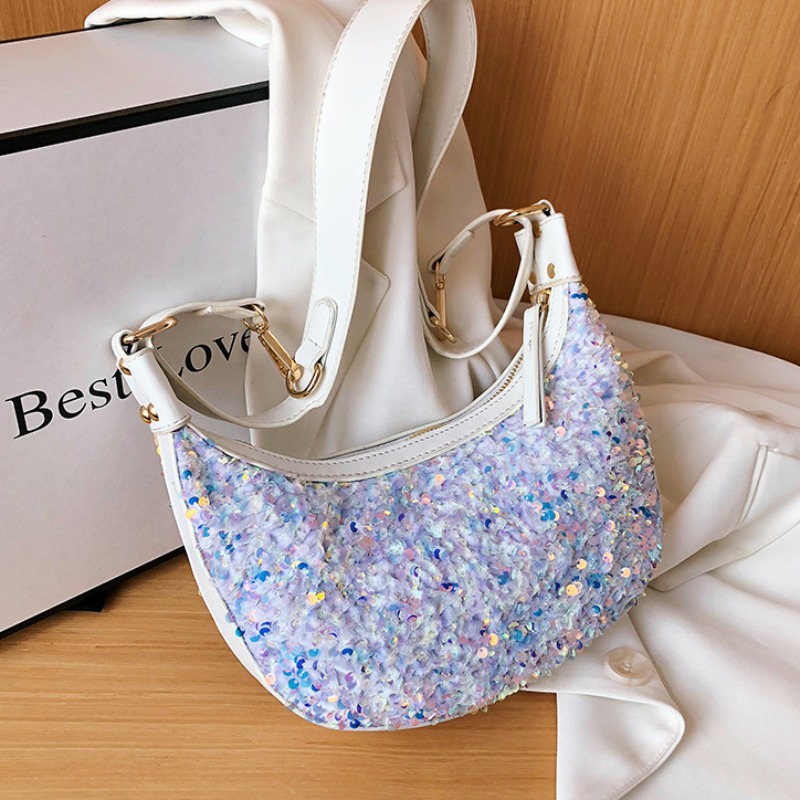 

lovely Stylish Sequined White Crossbody Bag