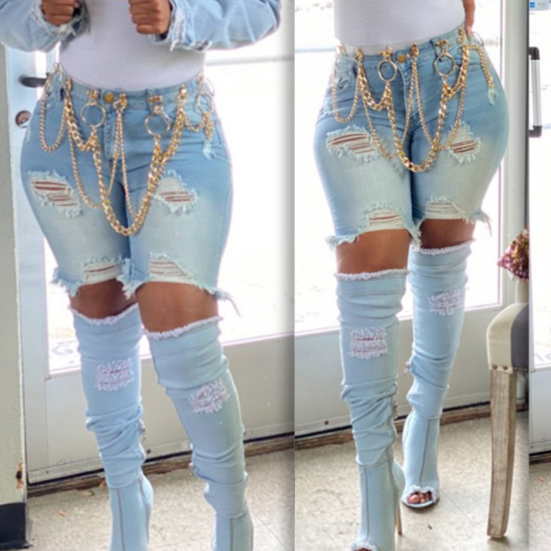 

Lovely Stylish Broken Holes Baby Blue Denim Shorts