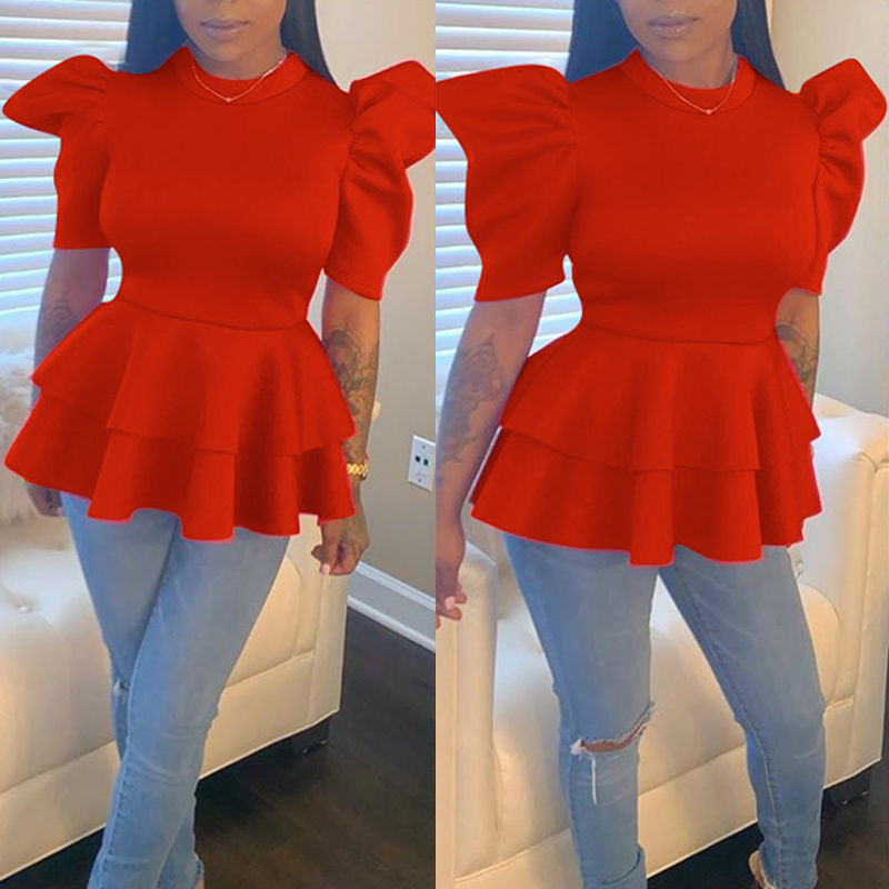 

lovely Sweet Fold Design Red Blouse